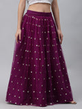 Net Sequins Embroidered Gathered Skirt