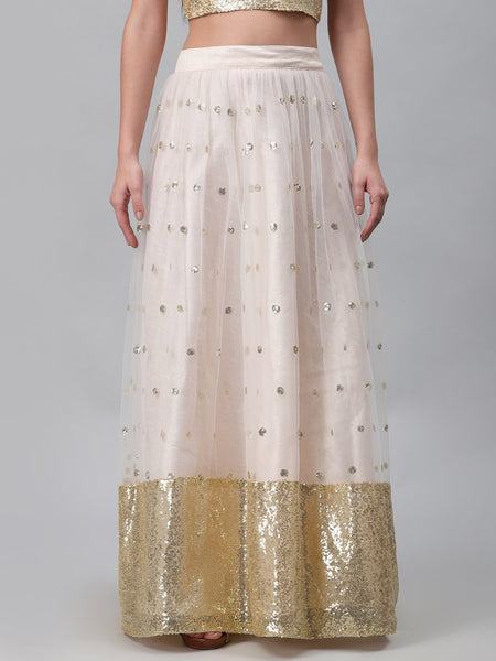 Net Sequins Embroidered Gathered Skirt