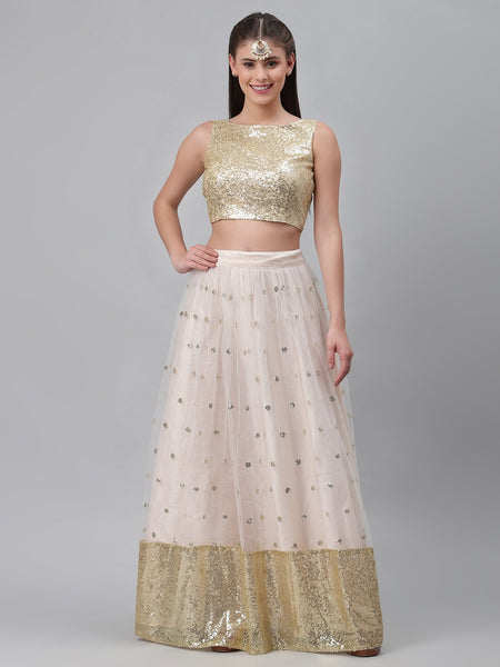 Net Sequins Embroidered Gathered Skirt