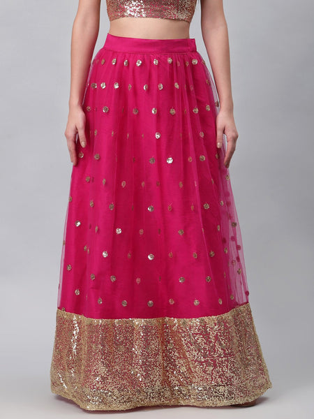Net Sequins Embroidered Gathered Skirt