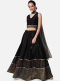 Dupion Hand Block Printed Embellished Bias Skirt