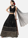 Dupion Hand Block Printed Embellished Bias Skirt