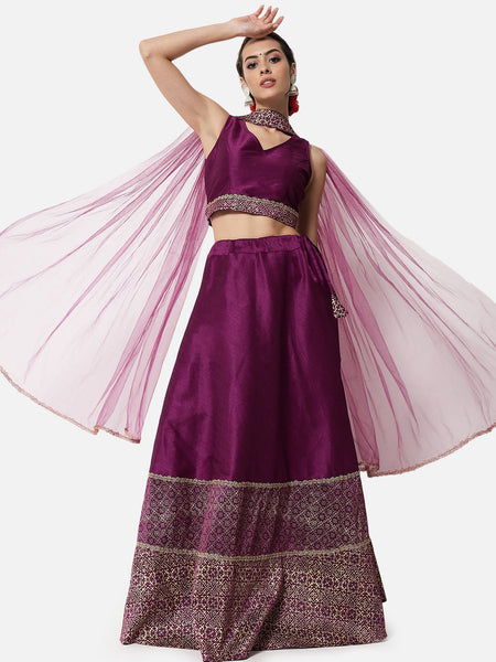 Dupion Hand Block Printed Embellished Bias Skirt