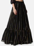 Georgette Linear Gota Embroidered Tiered Skirt with Can-Can