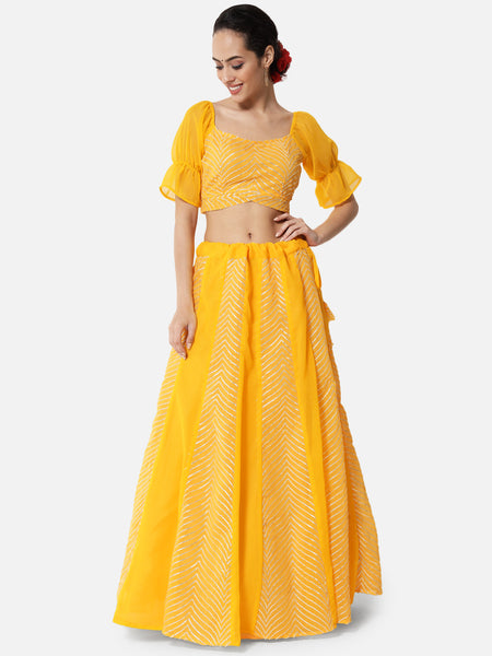 Georgette Gota Embroidered Kalidaar Skirt with Can-can