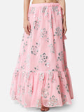 Georgette Floral Embroidered Tiered Skirt with Can-can