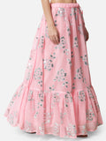 Georgette Floral Embroidered Tiered Skirt with Can-can