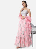 Georgette Floral Embroidered Tiered Skirt with Can-can