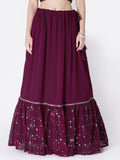 Georgette Sequin Embroidered Tiered Skirt with Can-can