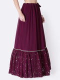 Georgette Sequin Embroidered Tiered Skirt with Can-can