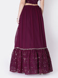 Georgette Sequin Embroidered Tiered Skirt with Can-can