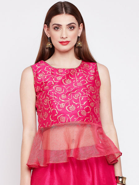 Dupion & Kota Zari Hand Block Printed Peplum Top