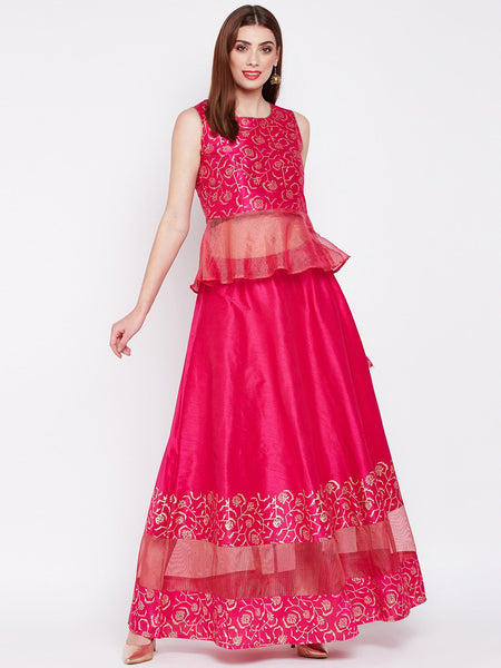 Dupion & Kota Zari Hand Block Printed Peplum Top