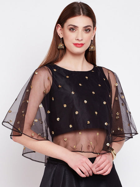 Net Sequins Embroidered Cape Top