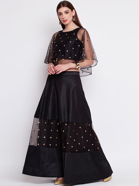 Net Sequins Embroidered Cape Top