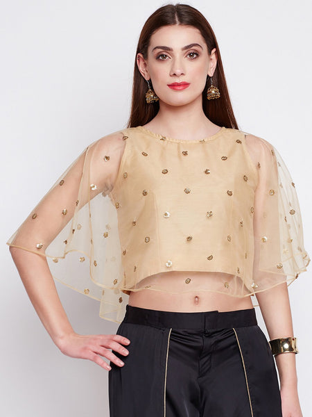 Net Sequins Embroidered Cape Top