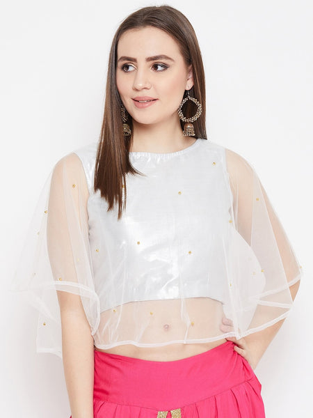 Net Pearl Embellished Cape Top