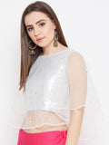 Net Pearl Embellished Cape Top