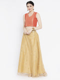 Cotton Silk & Net Embroidered Panelled Crop Top