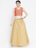 Cotton Silk & Net Embroidered Panelled Crop Top