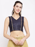 Cotton Silk and Net Embroidered Panelled Crop Top