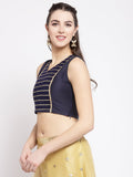 Cotton Silk and Net Embroidered Panelled Crop Top