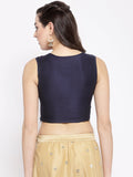 Cotton Silk and Net Embroidered Panelled Crop Top