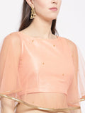 Net Pearl Embellished Cape Top