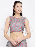 Dupion Embroidered Bell Sleeves Crop Top