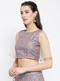 Dupion Embroidered Bell Sleeves Crop Top