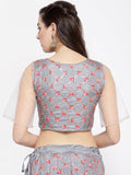 Dupion Embroidered Bell Sleeves Crop Top