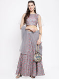 Dupion Embroidered Bell Sleeves Crop Top