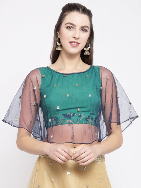 Net Sequin Embroidered Cape Top