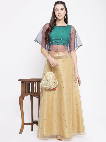 Net Sequin Embroidered Cape Top