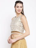 Bhagalpuri Block Printed Embellished Crop Top