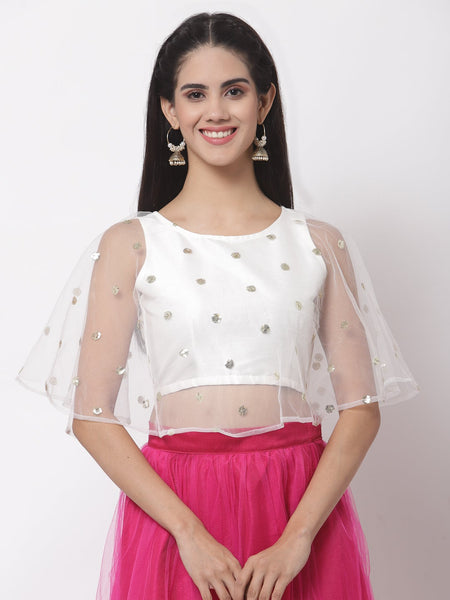 Net Sequins Embroidered Cape Top
