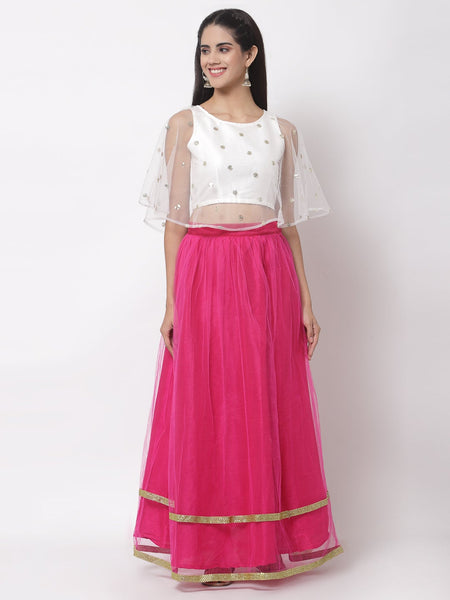 Net Sequins Embroidered Cape Top
