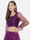 Dupion and Net Sequins Embroidered Crop Top