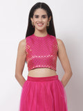 Brocade Back-keyhole Crop Top