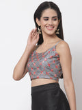 Dupion Embroidered Spaghetti Crop Top