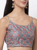 Dupion Embroidered Spaghetti Crop Top