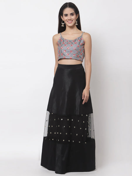 Dupion Embroidered Spaghetti Crop Top