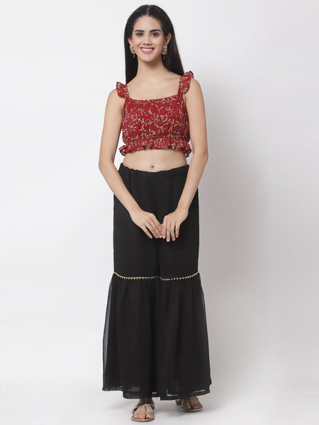 Georgette Hand Block Printed Ruffle Crop Top