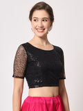 Net Sequin Embroidered Sheer Sleeves Crop Top