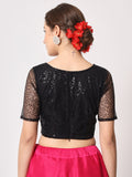 Net Sequin Embroidered Sheer Sleeves Crop Top