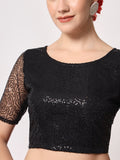 Net Sequin Embroidered Sheer Sleeves Crop Top