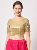 Net Sequin Embroidered Sheer Sleeves Crop Top