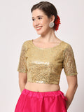 Net Sequin Embroidered Sheer Sleeves Crop Top