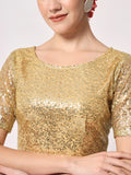 Net Sequin Embroidered Sheer Sleeves Crop Top