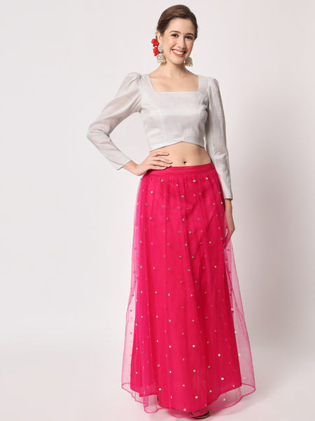 Cotton Tissue Sheer Sleeves Crop Top